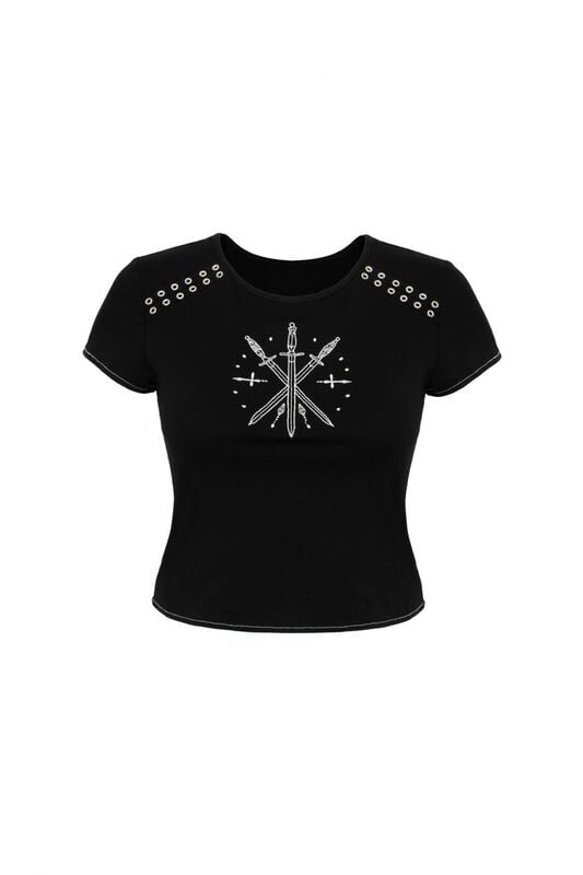 T-Shirt Manches courtes Rockabilly de Hell Bunny - Clarimond Top - XS à XL - pour Femme - noir - hell bunny