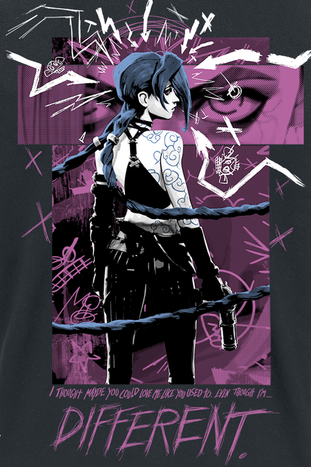 T-Shirt Manches courtes Gaming de League of Legends - Arcane - Arcane – Même si je suis… différent·e - S à XXL - pour Unisexe - noir - League Of Legends - View 2
