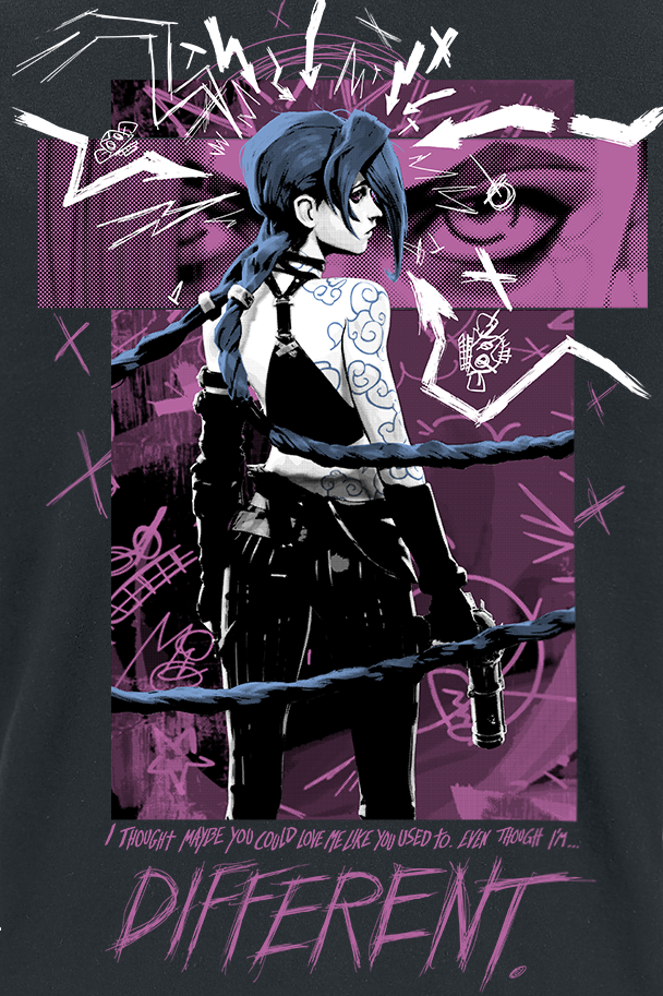 T-Shirt Manches courtes Gaming de League of Legends - Arcane - Arcane – Même si je suis… différent·e - S à XXL - pour Unisexe - noir - League Of Legends - View 2