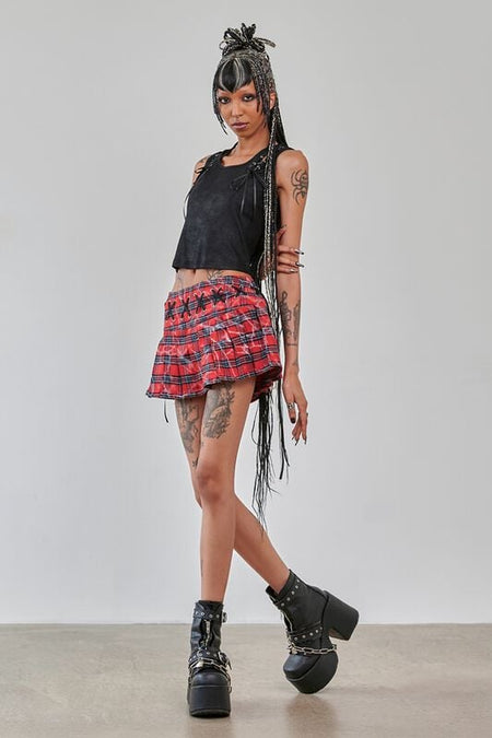 Jupe courte Rockabilly de Banned Alternative - RIOT PLEATS MINI SKIRT - XS à XXL - pour Femme - rouge - Banned Alternative