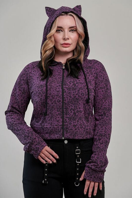 Sweat-shirt zippé à capuche Rockabilly de Banned Alternative - VAMPIRE KITTY HOODIE - XS à 4XL - pour Femme - lilas - Banned Alternative
