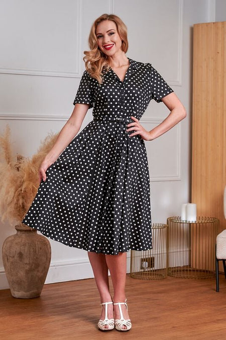 Robe mi-longue Rockabilly de Banned Alternative - Bella - Robe à Pois - XS à 4XL - pour Femme - noir/blanc - Banned Alternative