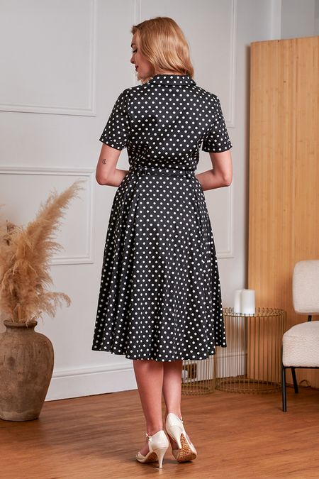 Robe mi-longue Rockabilly de Banned Alternative - Bella - Robe à Pois - XS à 4XL - pour Femme - noir/blanc - Banned Alternative - View 2