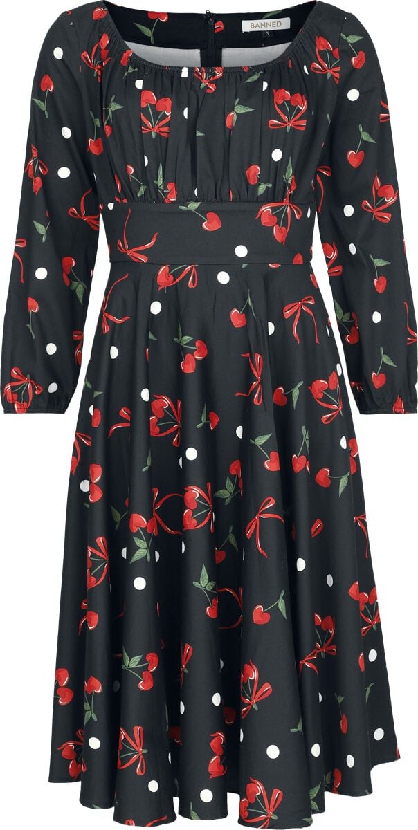 Robe mi-longue Rockabilly de Banned Alternative - XS à 4XL - pour Femme - noir - Banned Alternative