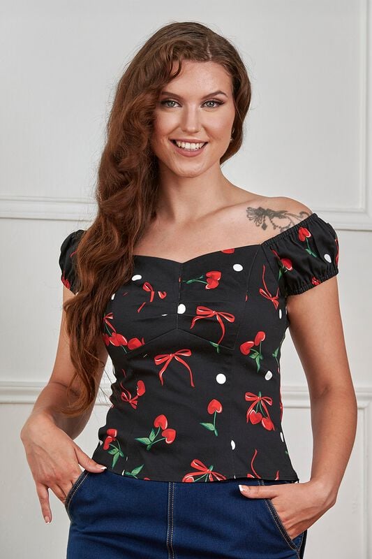 Top Rockabilly de Banned Alternative - Babe Cherries & Bows - Haut - XS à 4XL - pour Femme - noir - Banned Alternative