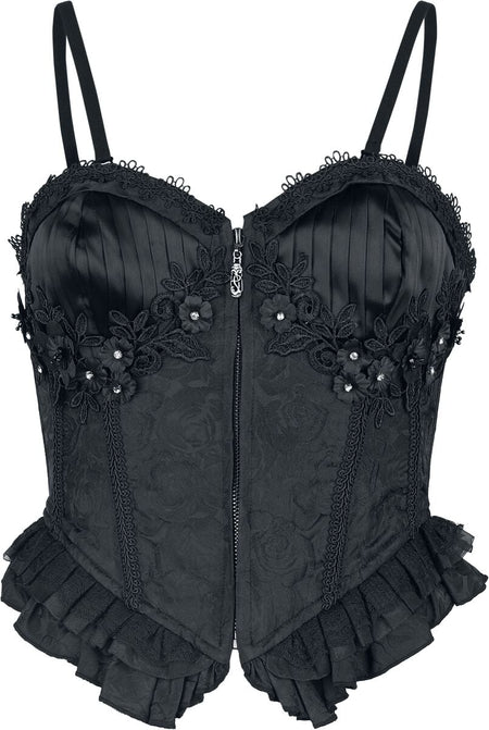 Corset Gothic de Devil Fashion - Rose Jacquard Camisole Corset - XS à 3XL - pour Femme - noir - Devil Fashion