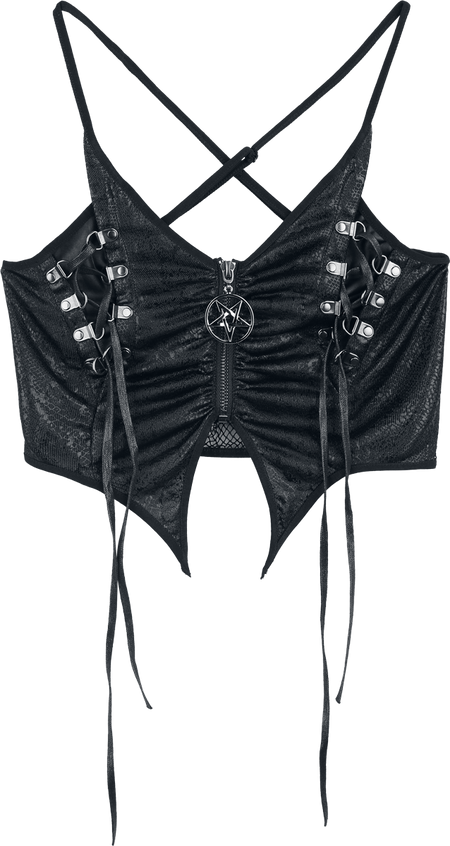 Top Gothic de Devil Fashion - Glial Coated Patterned Artificial Leather Camisole Vest - XS à 3XL - pour Femme - noir - Devil Fashion - View 2