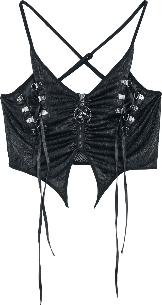Top Gothic de Devil Fashion - Glial Coated Patterned Artificial Leather Camisole Vest - XS à 3XL - pour Femme - noir - Devil Fashion - View 2