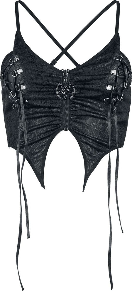 Top Gothic de Devil Fashion - Glial Coated Patterned Artificial Leather Camisole Vest - XS à 3XL - pour Femme - noir - Devil Fashion