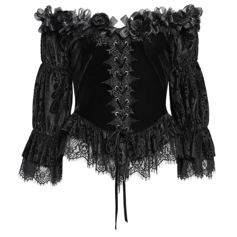 Top Gothic de Devil Fashion - EVA LADY One Shoulder Seven Quarter Sleeved Gothic Shirt - XS à 3XL - pour Femme - noir - Devil Fashion