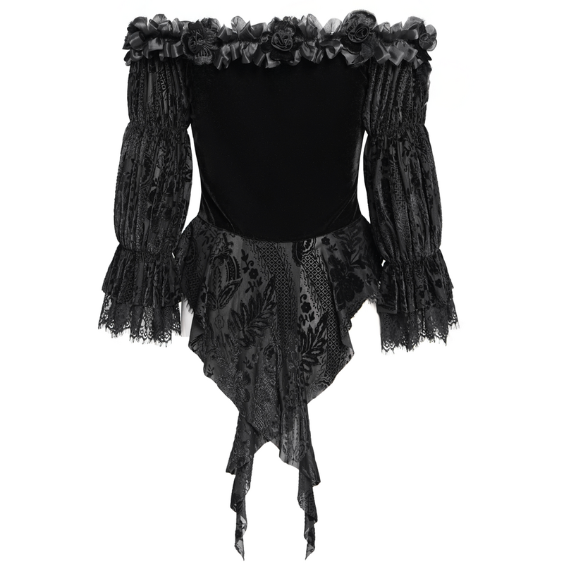 Top Gothic de Devil Fashion - EVA LADY One Shoulder Seven Quarter Sleeved Gothic Shirt - XS à 3XL - pour Femme - noir - Devil Fashion - View 2