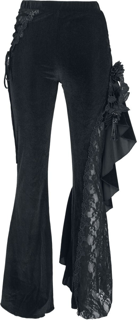 Pantalon en toile Gothic de Devil Fashion - EVA LADY Black Dark Patterned Asymmetrical Flared Pants - XS à 3XL - pour Femme - noir - Devil Fashion