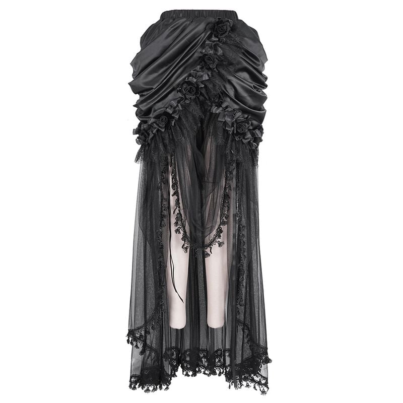 Jupe longue Gothic de Devil Fashion - EVA LADY Gothic style matte fabric folded soft dense mesh half length skirt - XS-S à 3XL-4XL - pour Femme - noir - Devil Fashion