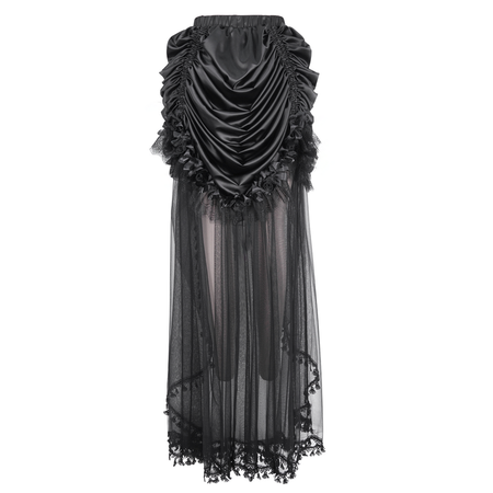 Jupe longue Gothic de Devil Fashion - EVA LADY Gothic style matte fabric folded soft dense mesh half length skirt - XS-S à 3XL-4XL - pour Femme - noir - Devil Fashion - View 2