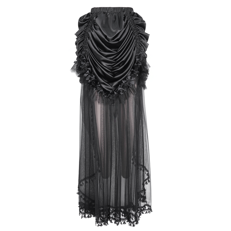 Jupe longue Gothic de Devil Fashion - EVA LADY Gothic style matte fabric folded soft dense mesh half length skirt - XS-S à 3XL-4XL - pour Femme - noir - Devil Fashion - View 2
