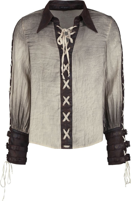 T-Shirt Manches courtes Gothic de Devil Fashion - Men's Steampunk Retro Drawstring Shirt - S à 3XL - pour Homme - beige/marron - Devil Fashion