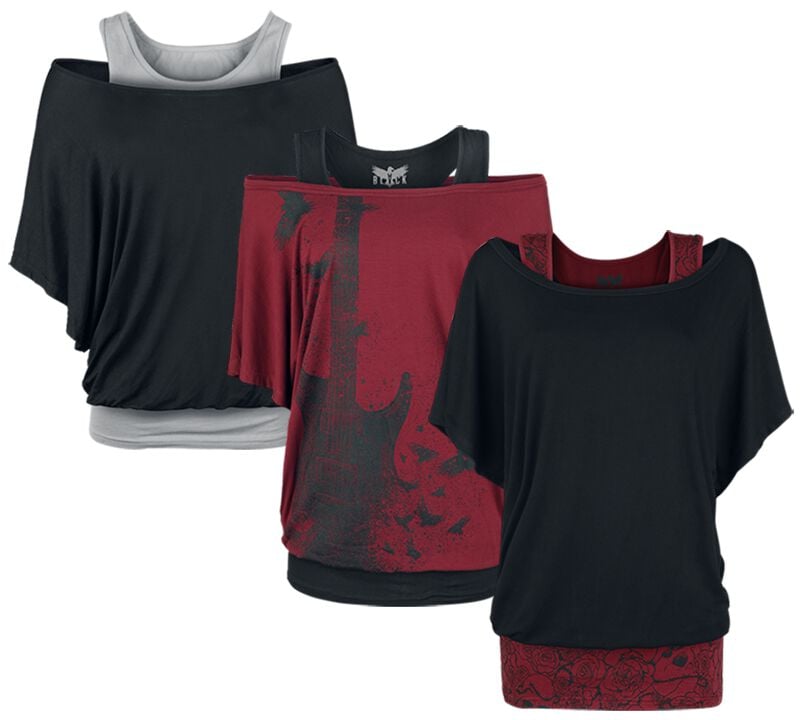 T-Shirt Manches courtes  de Black Premium by EMP - When the heart rules the mind - Hauts - Lot de 3 - S à 5XL - pour Femme - multicolore - Black Premium by EMP