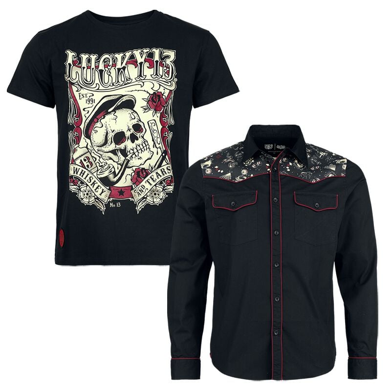 Chemise manches longues  de Rock Rebel by EMP - Rock Rebel X Lucky 13  - Bundle - M à XXL - pour Homme - noir - Rock Rebel by EMP