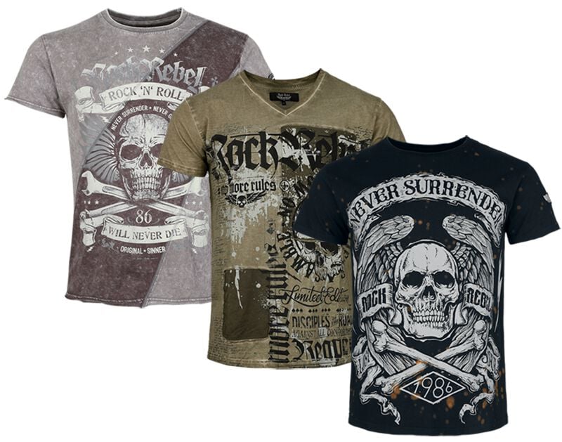 T-Shirt Manches courtes  de Rock Rebel by EMP - Crâne & Détails - Pack - M à XXL - pour Homme - multicolore - Rock Rebel by EMP