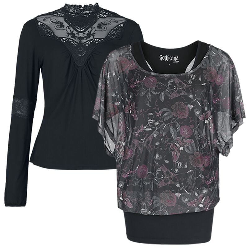 T-shirt manches longues Gothic de Gothicana by EMP - Mystical Woods - Haut Manches Longues & T-Shirt - Pack - S à XL - pour Femme - noir - Gothicana by EMP