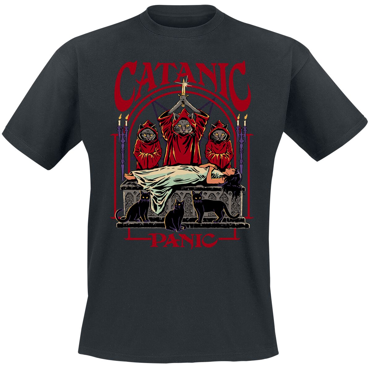 T-Shirt Manches courtes Fun de Steven Rhodes - Catanic Panic - M à 3XL - pour Homme - noir - Steven Rhodes