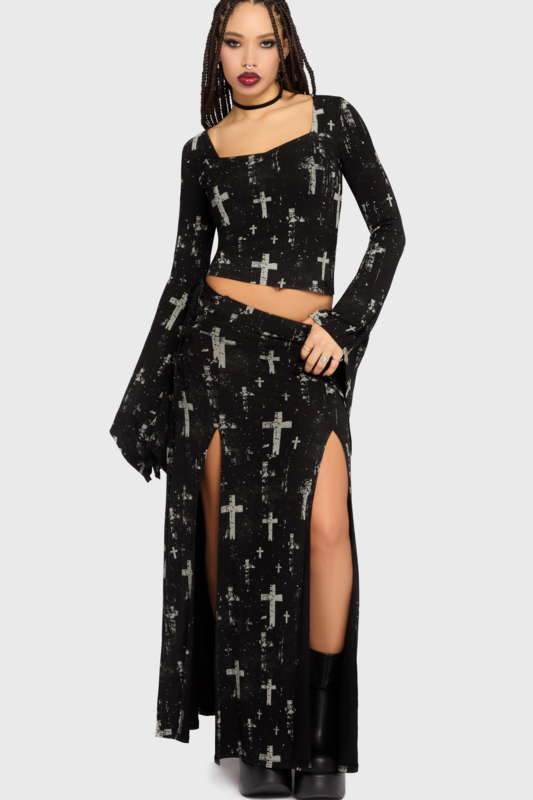 Jupe longue Gothic de Killstar - Crux Obscura - Tenebris Chapel Maxi Skirt - XS à 4XL - pour Femme - noir/gris - Killstar - View 2