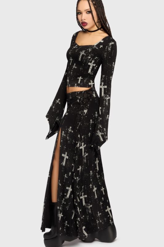 Jupe longue Gothic de Killstar - Crux Obscura - Tenebris Chapel Maxi Skirt - XS à 4XL - pour Femme - noir/gris - Killstar