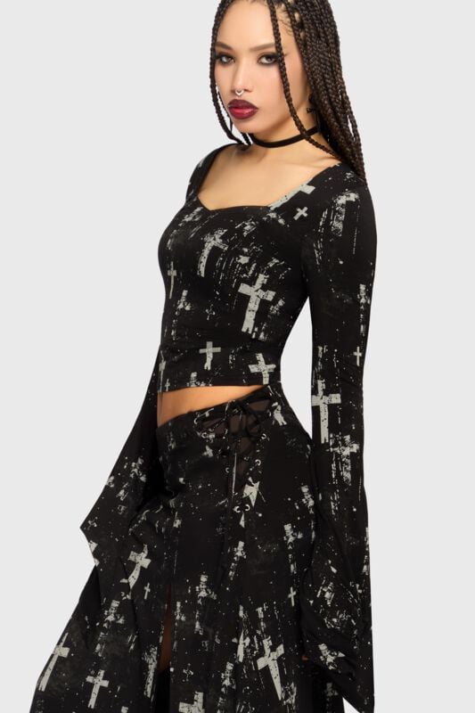 T-shirt manches longues Gothic de Killstar - Crux Obscura - Tenebris Chapel Top - XS à 4XL - pour Femme - noir/gris - Killstar