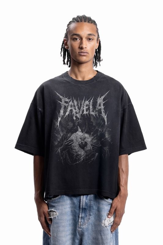 T-Shirt Oversize  de Favela - SACRED HEART BLACK WASHED T-SHIRT - S à XXL - pour Homme - noir - Favela