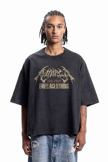 T-Shirt Oversize  de Favela - FAVELA WALL DISTRESSED BLACK WASHED T-SHIRT - S à XXL - pour Homme - noir - Favela