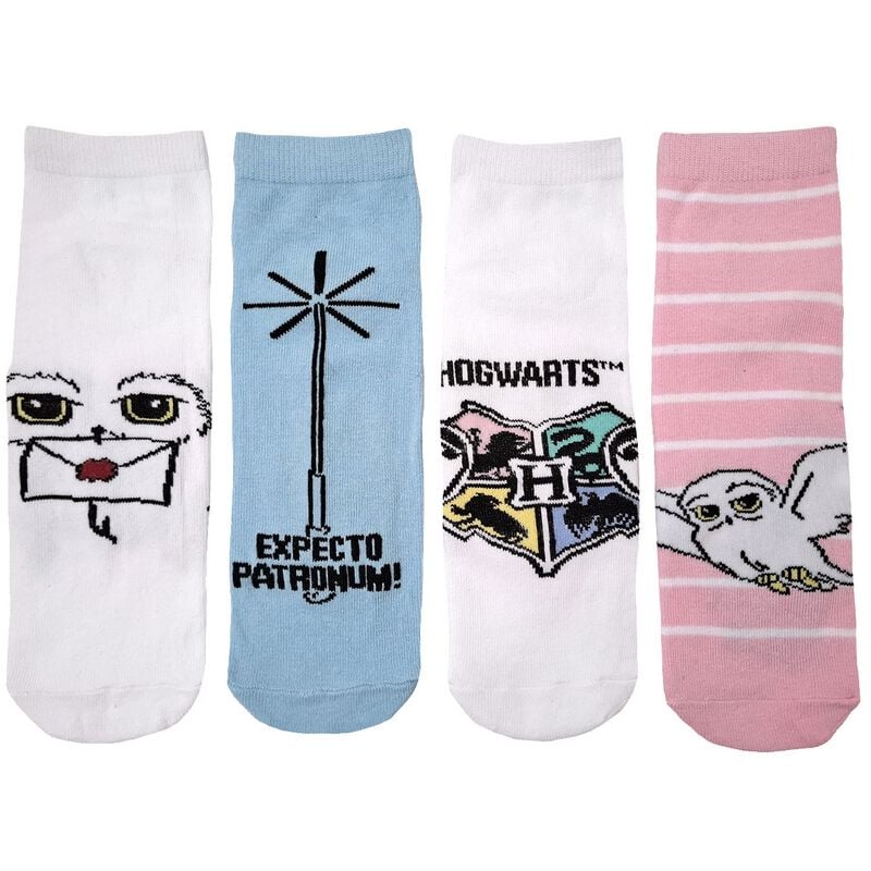 Chaussettes  de Harry Potter - Expecto Patronum - Hedwige - Poudlard (Lot de 4) - EU35-38 à EU 39-42 - pour Femme - multicolore - Harry Potter