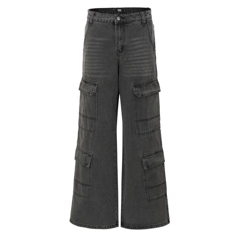 Pantalon Cargo  de Forplay - Pantalon Cargo Délavé Multi-Poches - W27L32 à W34L32 - pour Femme - noir - Forplay