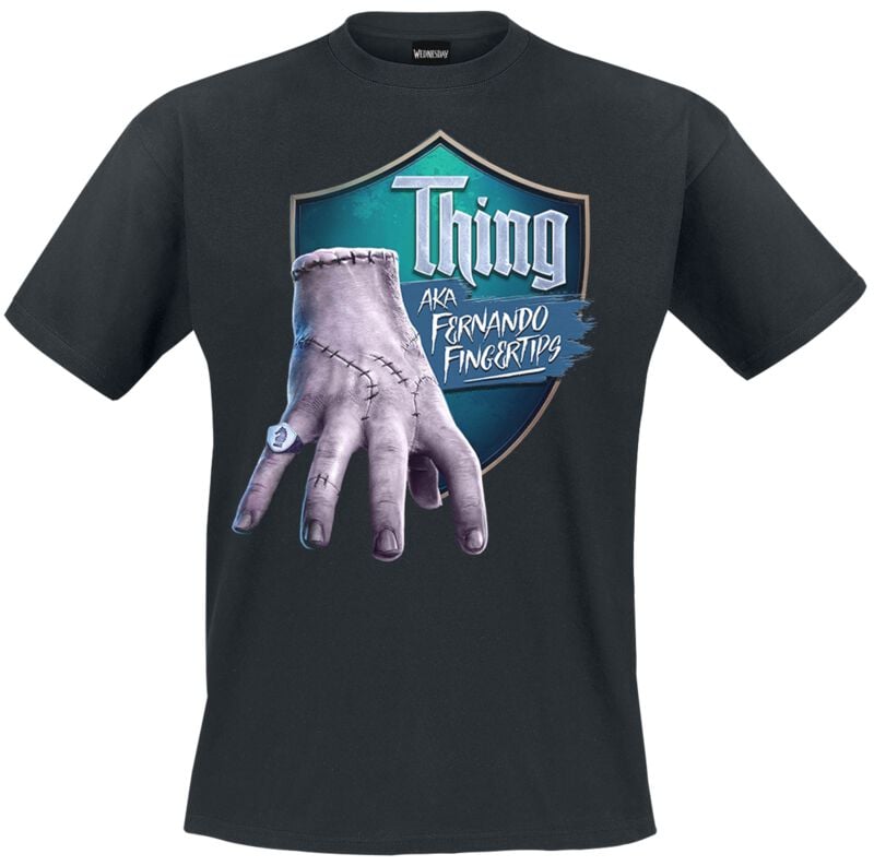 T-Shirt Manches courtes  de Wednesday - La Chose - Fernando Fingertips - S à XXL - pour Homme - noir - Wednesday