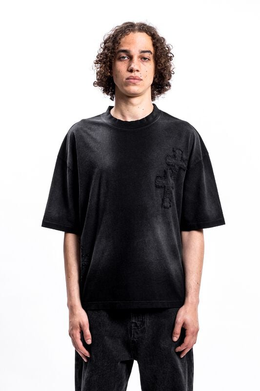 T-Shirt Manches courtes  de Favela - CROSS PATCHES BLACK WASHED T-SHIRT - S à XXL - pour Homme - noir - Favela