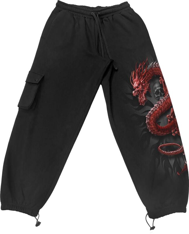Bas de survêtement  de Spiral - Oriental Dragon - Jogging Cargo Décontracté - M à L - pour Homme - noir - Spiral