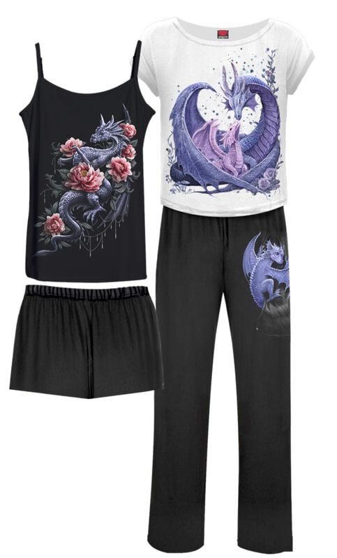 Pyjama  de Spiral - Instinct Maternel - Pyjama Gothique Femme (4 Pièces) - S à XXL - pour Femme - noir/blanc - Spiral