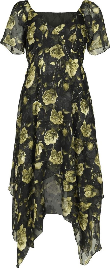 Robe mi-longue Rockabilly de Jawbreaker - Robe mi-longue asymétrique avec imprimé roses - S à XXL - pour Femme - multicolore - Jawbreaker
