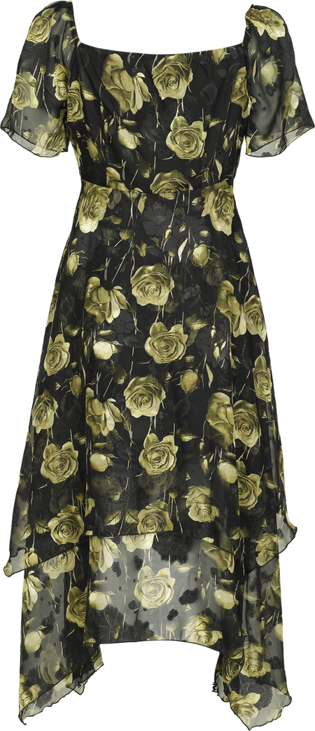Robe mi-longue Rockabilly de Jawbreaker - Robe mi-longue asymétrique avec imprimé roses - S à XXL - pour Femme - multicolore - Jawbreaker - View 2