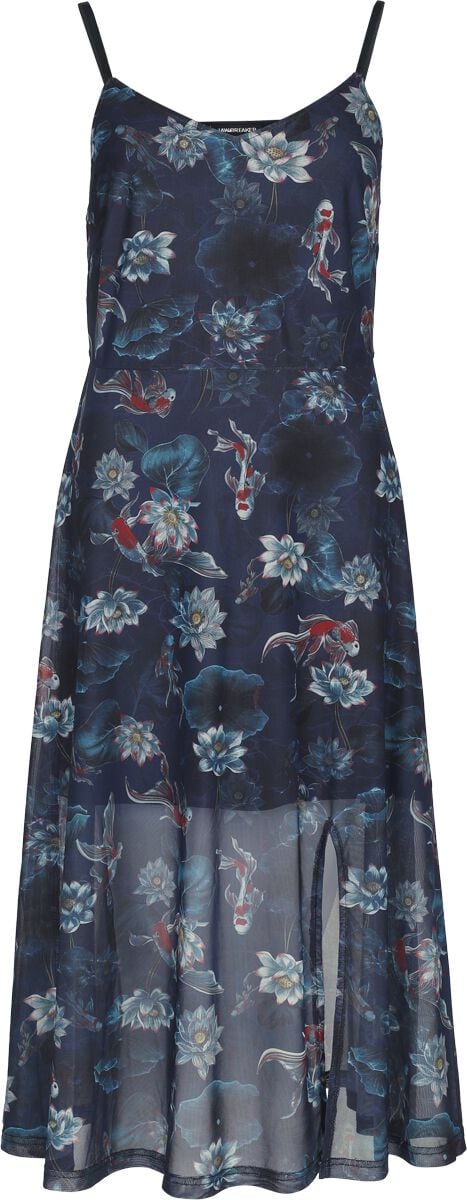 Robe mi-longue Rockabilly de Jawbreaker - Robe midi en maille à fines bretelles avec imprimé floral - M à XXL - pour Femme - bleu - Jawbreaker