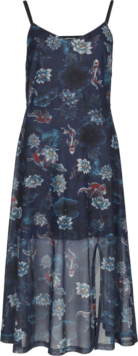 Robe mi-longue Rockabilly de Jawbreaker - Robe midi en maille à fines bretelles avec imprimé floral - M à XXL - pour Femme - bleu - Jawbreaker