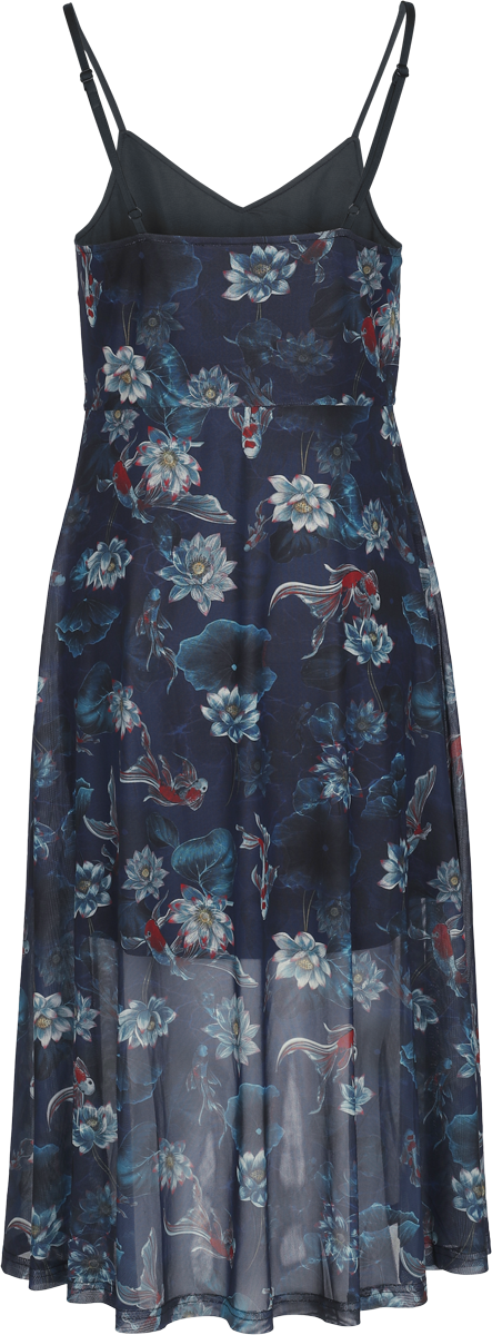 Robe mi-longue Rockabilly de Jawbreaker - Robe midi en maille à fines bretelles avec imprimé floral - M à XXL - pour Femme - bleu - Jawbreaker - View 2