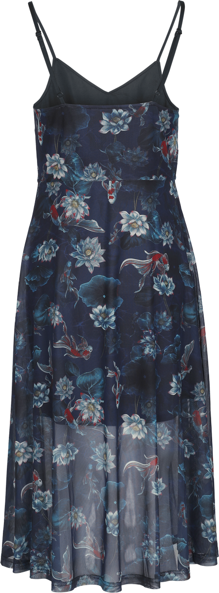 Robe mi-longue Rockabilly de Jawbreaker - Robe midi en maille à fines bretelles avec imprimé floral - M à XXL - pour Femme - bleu - Jawbreaker - View 2