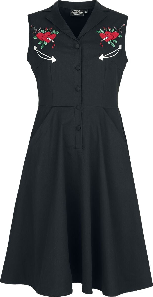 Robe courte Rockabilly de Voodoo Vixen - Heart & Dagger Embroidered Flare Dress - S à 4XL - pour Femme - noir - Voodoo Vixen