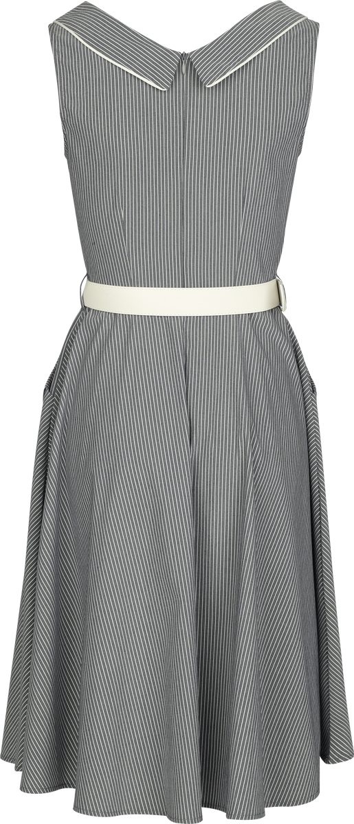 Robe courte Rockabilly de Voodoo Vixen - Pinstripe Asymmetrical Button Flare Dress - S à XXL - pour Femme - gris/blanc - Voodoo Vixen - View 2