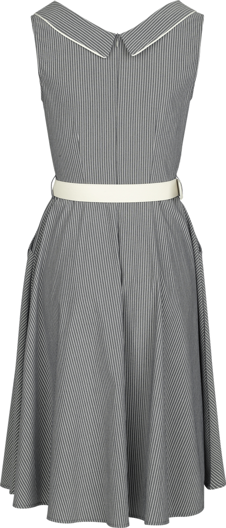 Robe courte Rockabilly de Voodoo Vixen - Pinstripe Asymmetrical Button Flare Dress - S à XXL - pour Femme - gris/blanc - Voodoo Vixen - View 2