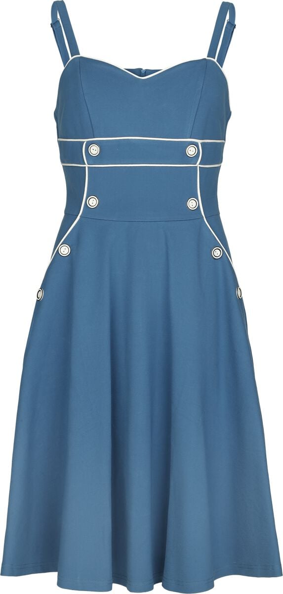 Robe mi-longue Rockabilly de Voodoo Vixen - Robe Asymétrique Boutonnée Rayée - XS à XXL - pour Femme - bleu - Voodoo Vixen