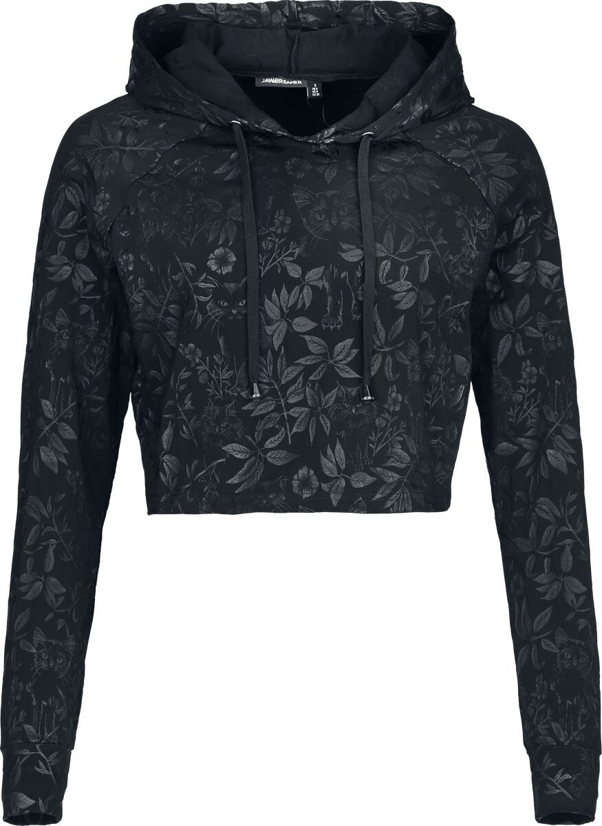 Sweat-shirt à capuche Rockabilly de Jawbreaker - Cat Print Cropped Hoodie - S à 4XL - pour Femme - noir - Jawbreaker