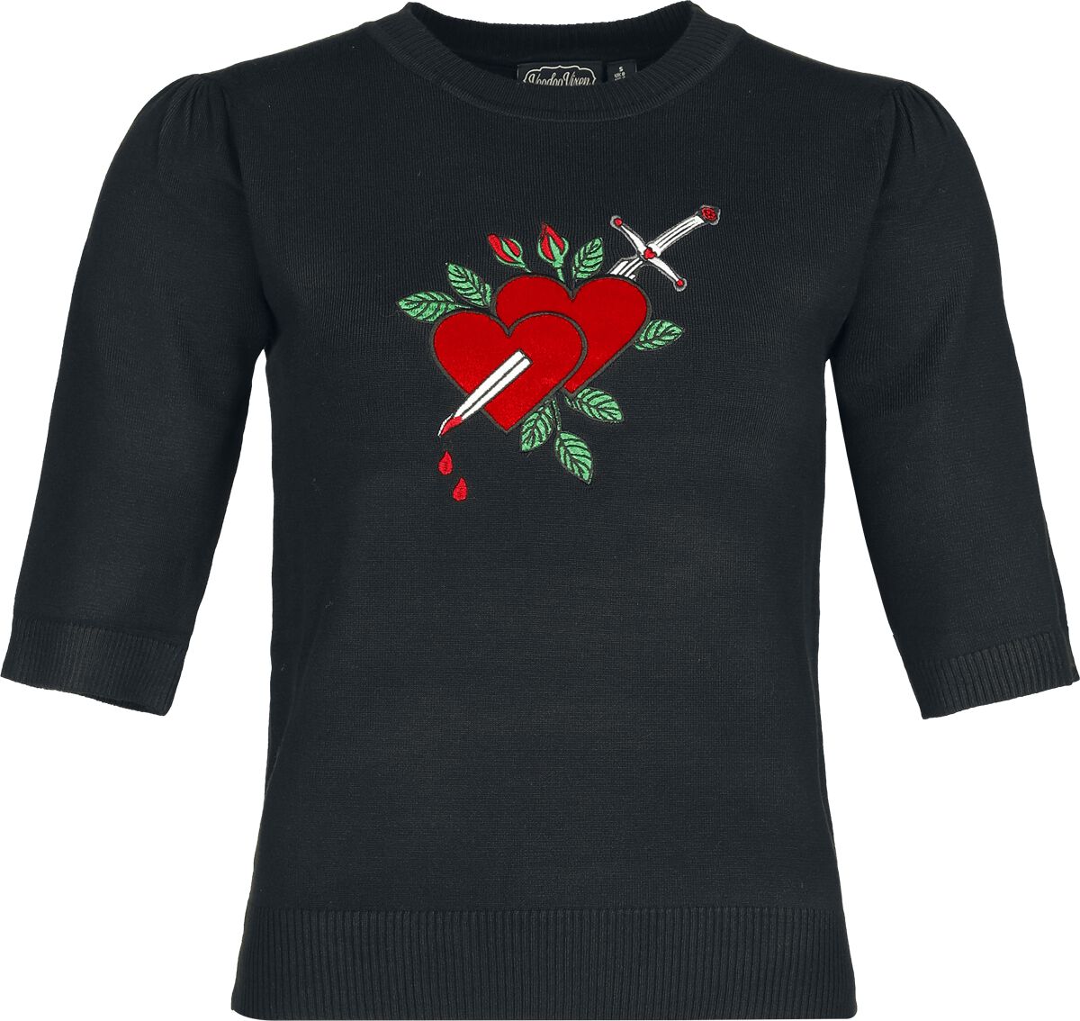 Sweat-shirt Rockabilly de Voodoo Vixen - Heart & Dagger Embroidered Sweater - S à XXL - pour Femme - noir - Voodoo Vixen