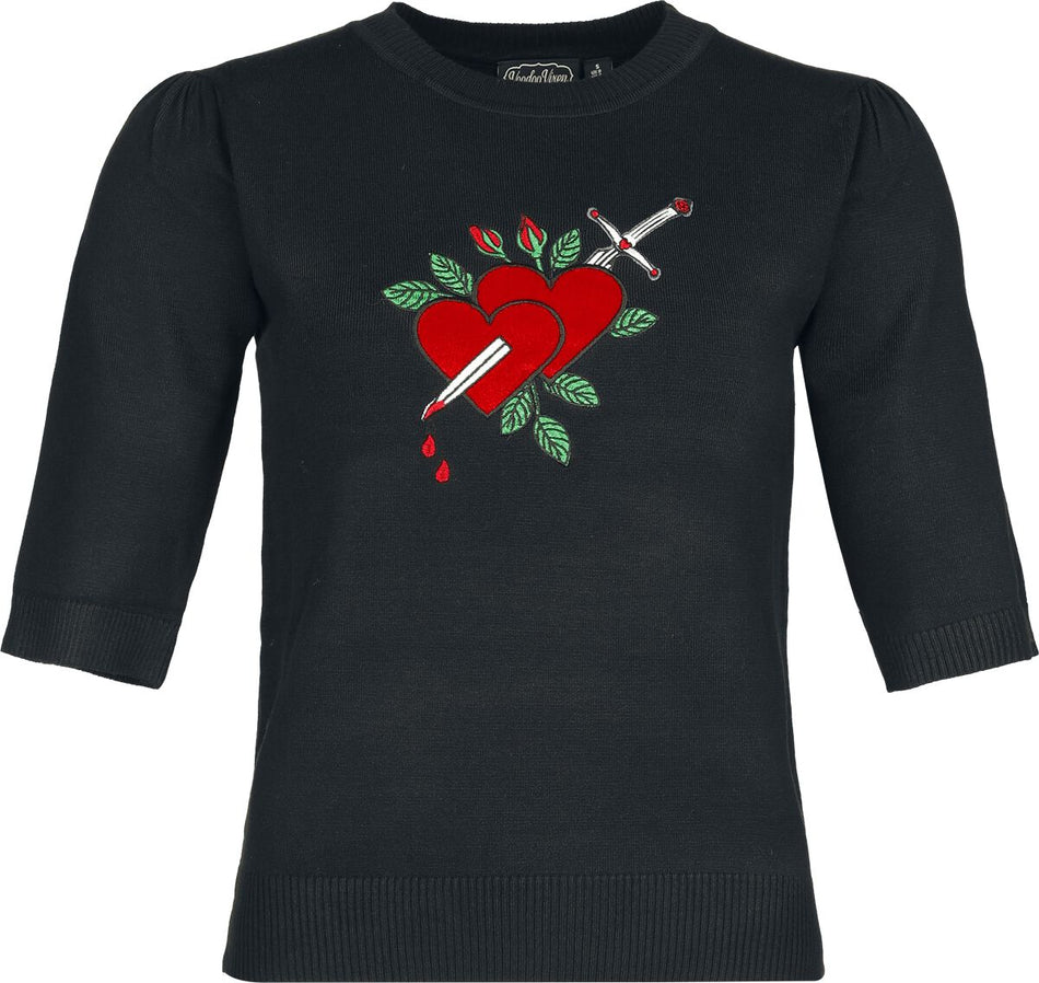 Sweat-shirt Rockabilly de Voodoo Vixen - Heart & Dagger Embroidered Sweater - S à XXL - pour Femme - noir - Voodoo Vixen