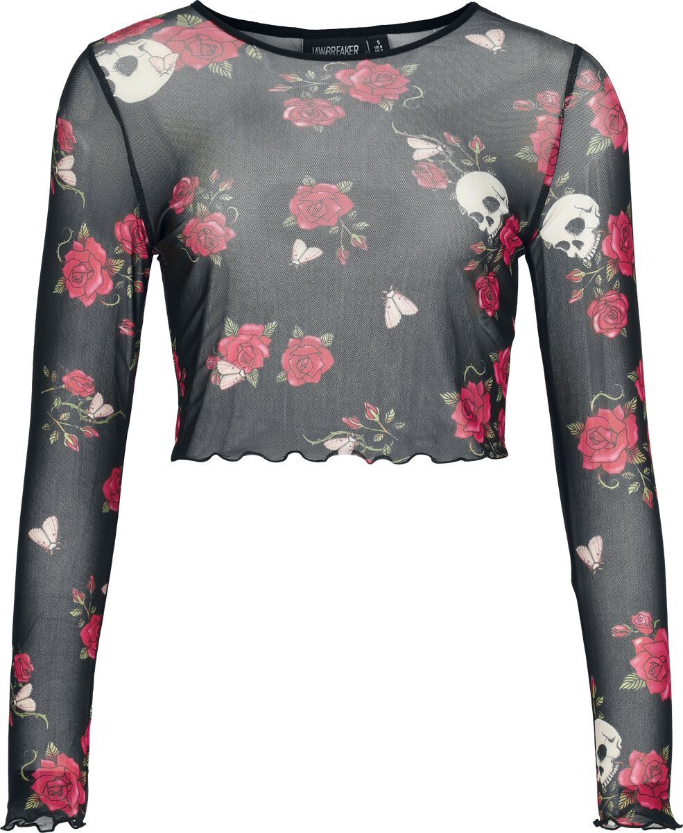 T-shirt manches longues Rockabilly de Jawbreaker - Skull & Rose - Haut en Mailles - XS à XXL - pour Femme - noir - Jawbreaker
